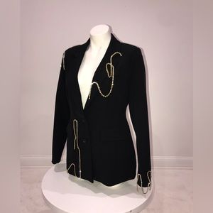 BNWT Custom OPEN EDIT Black Blazer Button Closure Crystal Trim Bling Ladies M